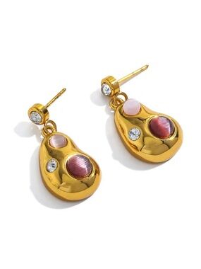 Pink Stone Teardrop Dangle Earrings